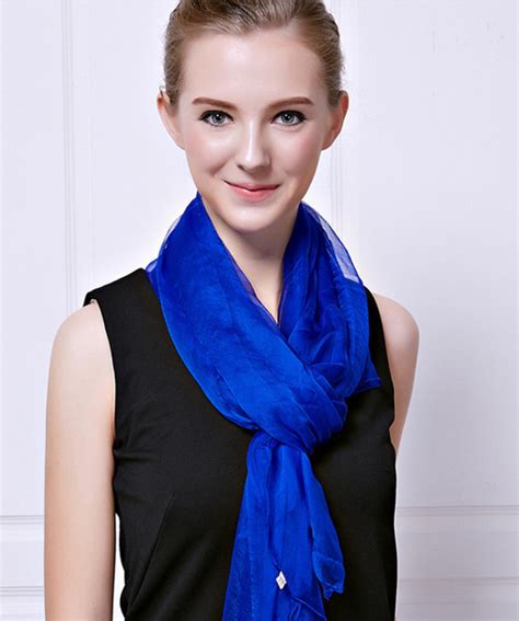 Silk Scarf Women Neckerchief Shawl Wrap Large Solid Color Blue Thin Sh Ebay