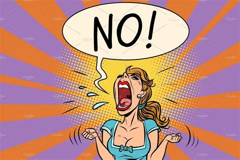 No Furious Screaming Woman Retro Vector Illustration Retro Vector