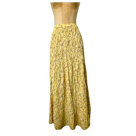 Vintage Skirts 9s Ditzy Yellow Floral High Waisted Maxi Skirt Carol