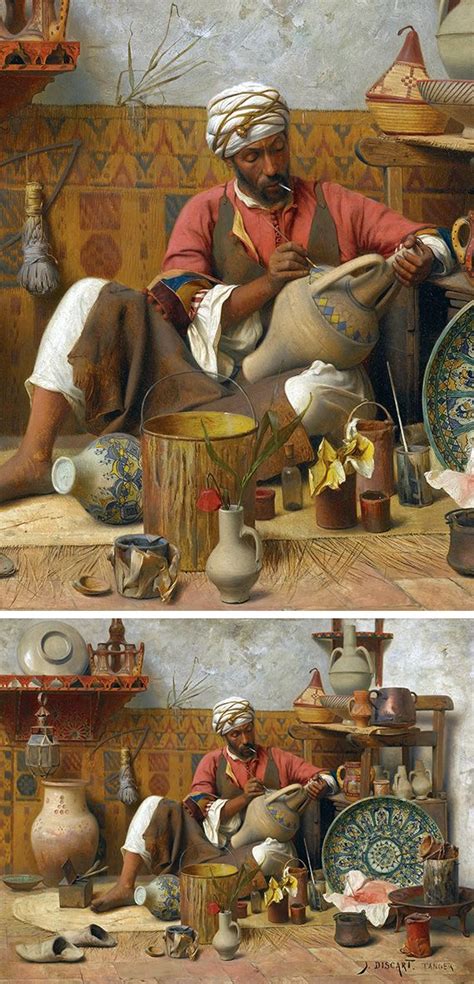 A Painting Of A Man Working On Pottery