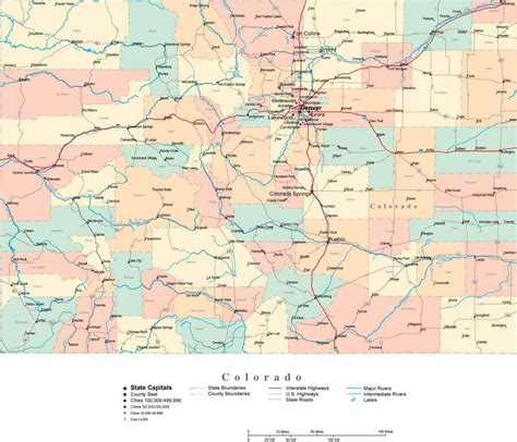 Colorado Digital Vector Map With Counties Major Cities Roads Rivers