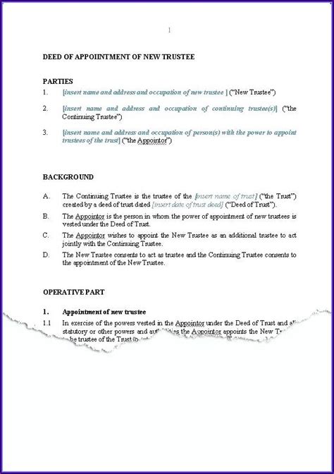 Deed Of Trust Template Australia Templates 2 Resume Examples Images