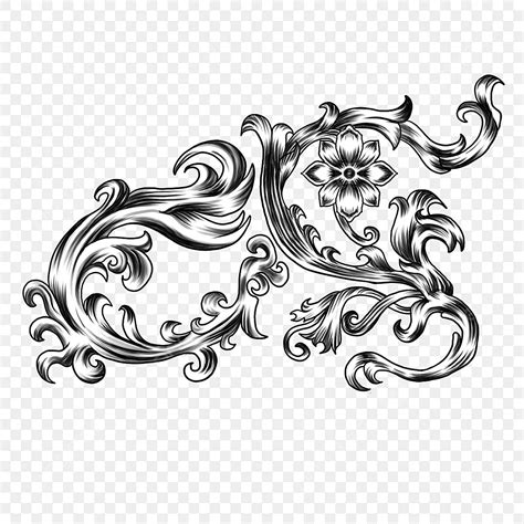 Baroque Floral Filigree Corner Decoration Vintage Style Black White