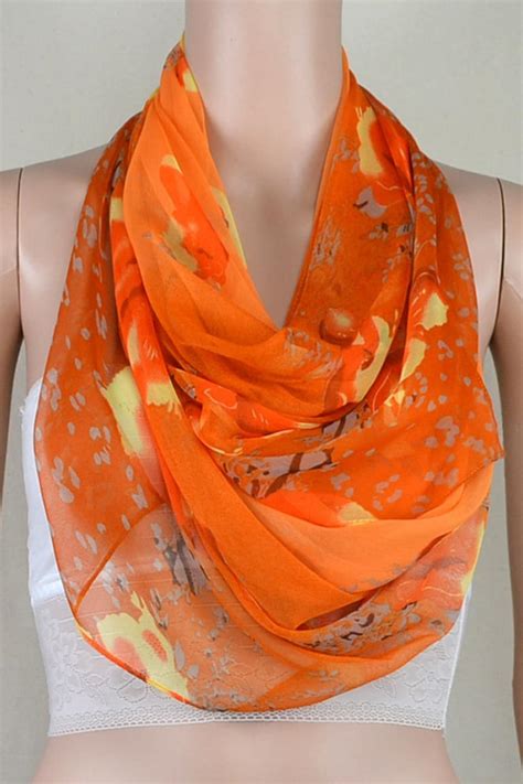 Orange Chiffon Scarf Printed Pure Silk Scarves Shawls Thin Etsy