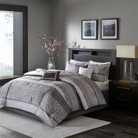 | ultra soft plush grey faux fur comforter set : Cal King Size Rhapsody 7 Piece Comforter Set Grey Brown ...
