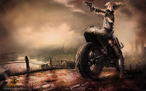 Female Anime Character Riding Motorcycle Pointing Gun Poster Hd