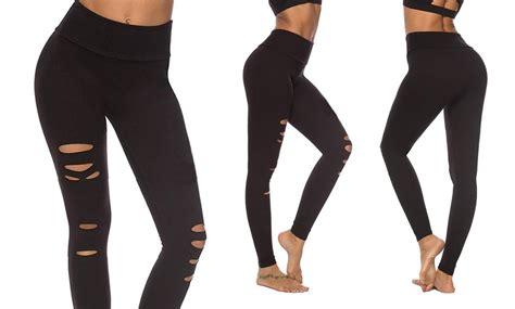 Aap Womens High Waist Yoga Pants Ripped Leggings Slim Sports Fitness