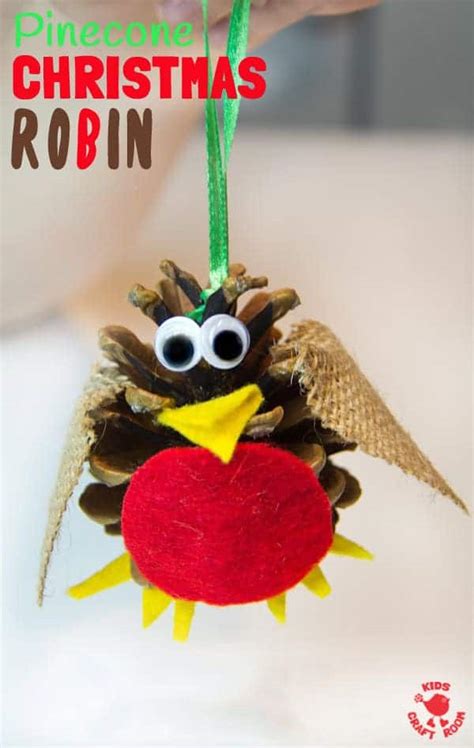 Pine Cone Craft Christmas Robin Ornament