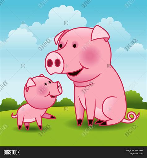 Mother Pig Piglet Vector And Photo Free Trial Bigstock