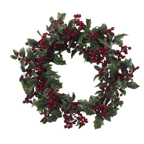 Nearly Natural 24 In Artificial Wreath With Holly Berries 4921 The