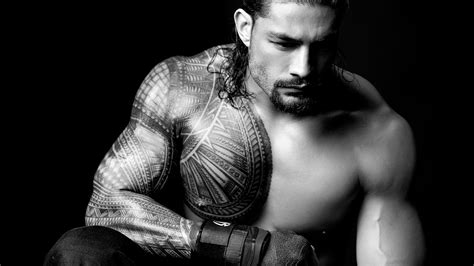 Model Face Roman Reigns Men Monochrome Muscles Tattoo Wwe