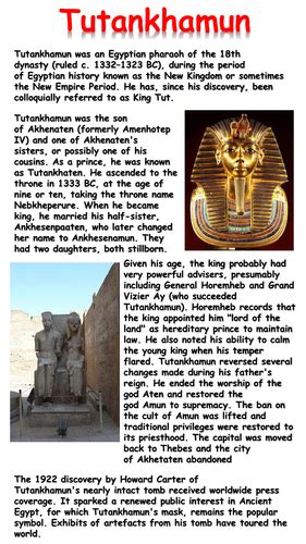 Tutankhamun Reading Comprehension Sample Teaching Resources