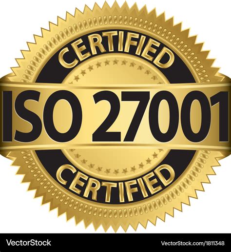 Iso 27001 Certified Golden Label Royalty Free Vector Image