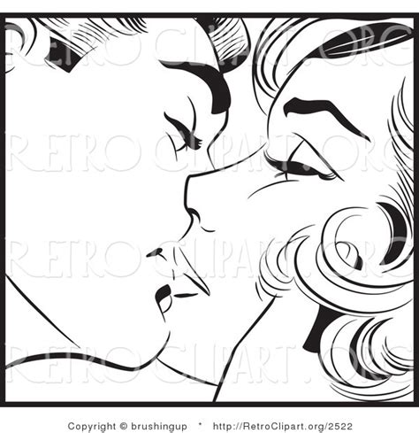 Vector Retro Clipart Of A Black And White Pop Art Man And Woman Kissing By Brushingup 2522