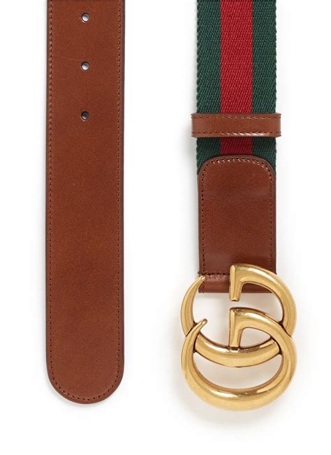 Gucci Gg Logo Buckle Leather Canvas Web Belt In Tan Brown Brown Lyst