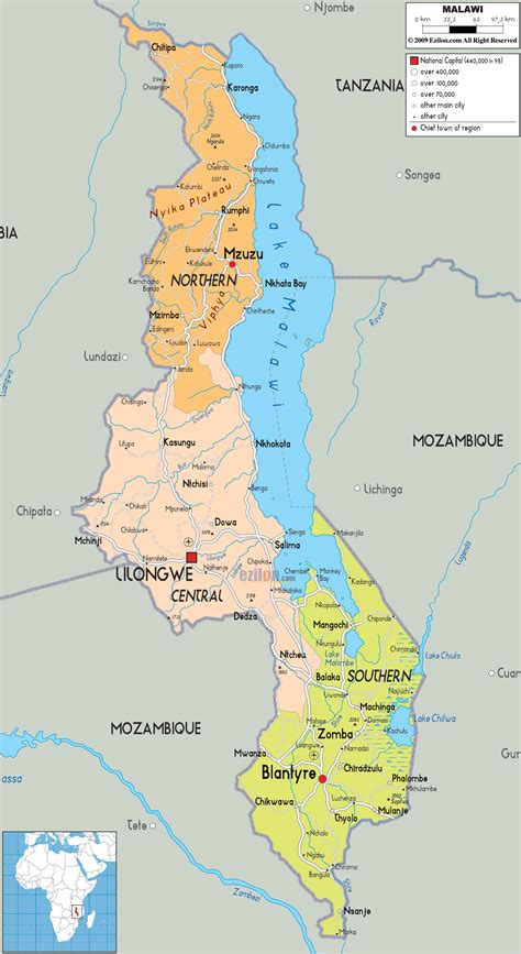 Detailed Political Map Of Malawi Ezilon Maps