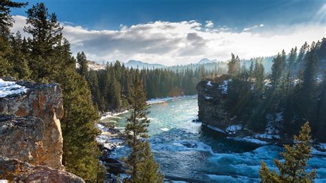 Nature River Trees Canada Landscape Clouds Waves Mist Wallpapers
