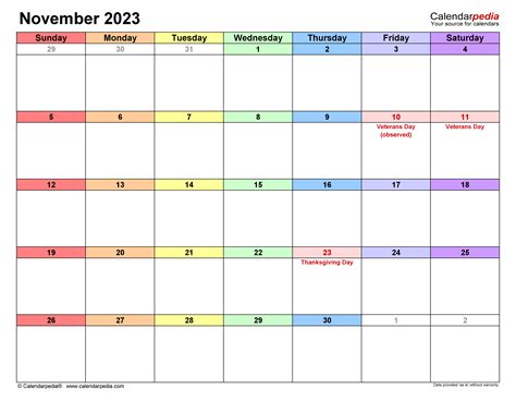 Famous November 2023 Calendar With Holidays Printable Ideas Calendar