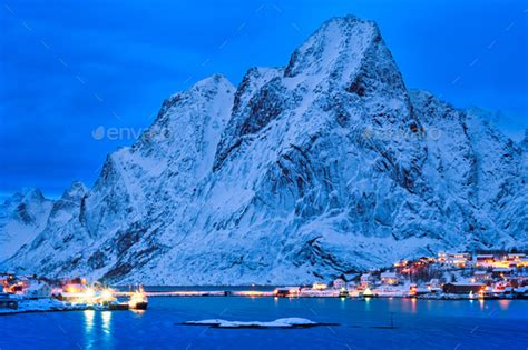 Reine Village At Night Lofoten Islands Norway Stock Photo By F9photos
