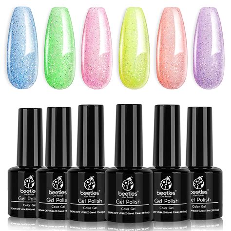 beetles jelly gilitter gel nail polish set 6pcs colors summer rainbow crystal glitter gel