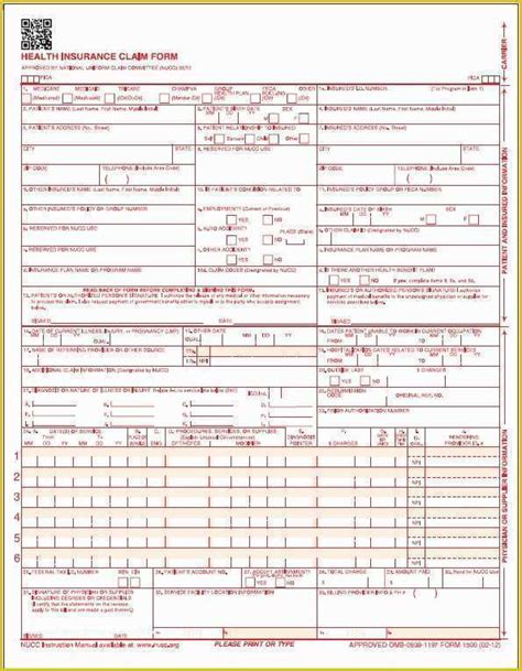 Cms 1500 Form Template Free Sample Example And Format Template