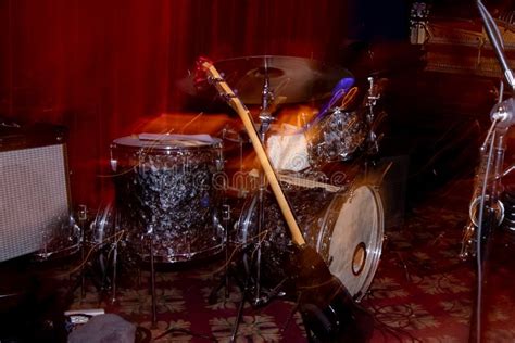 Drum Set On Stage In Bar Stock Image Image Of Drummer 238682925
