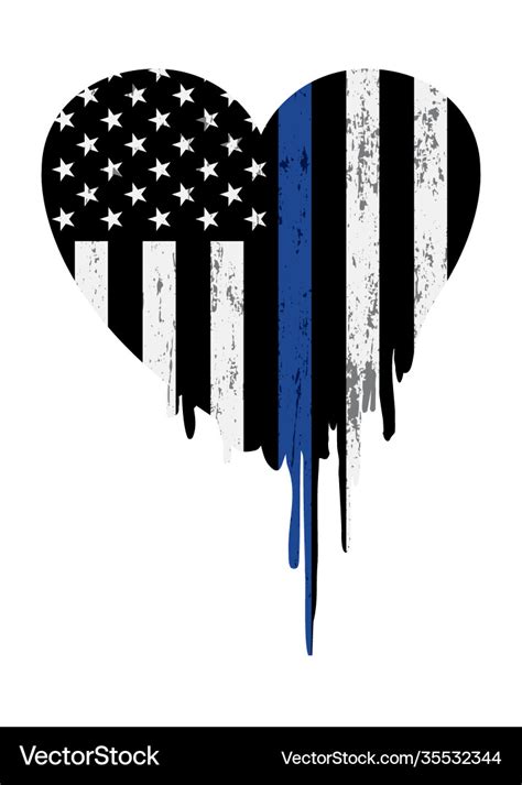 Police Thin Blue Line Support Heart Royalty Free Vector