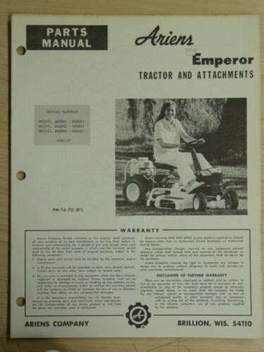 Ariens Emperor Tractor Attachments Parts 903001 903002 903003 Manual Pm