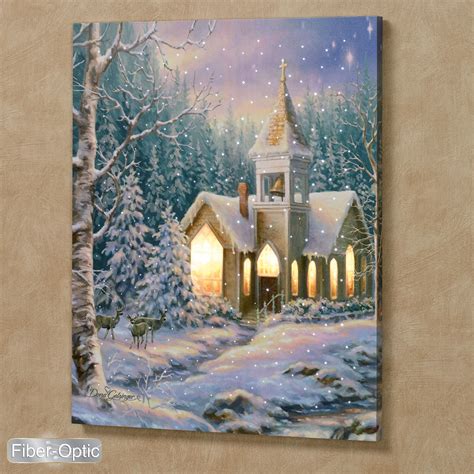 Dona Gelsinger Christmas Chapel Fiber Optic Lighted Canvas Wall Art