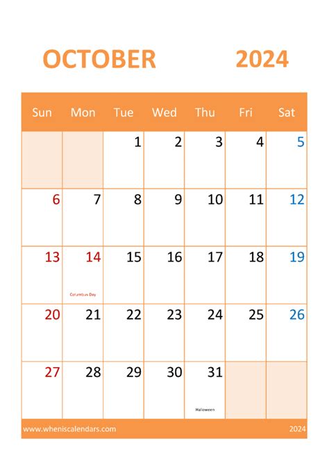 2024 October Calendar Holiday Monthly Calendar
