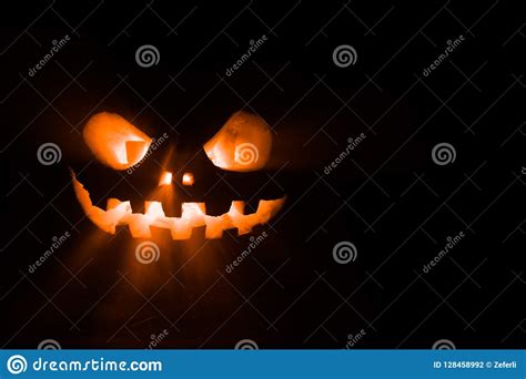 Halloween Pumpkin Smile And Scrary Eyes For Party Night Close Up View