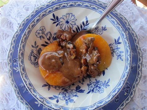 Roasted Peaches With Nuts And Dulce De Leche Tea Time Food Peach Desserts Peach Recipe Just