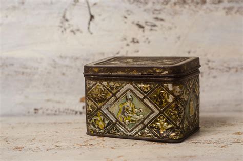 Vintage Metal Tin Box With Hinged Lid Storage Antique Box Etsy