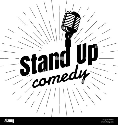 stand up comedy night live show sign retro microphone with inscription and diverging linear