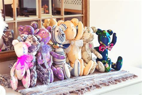 Many Textile Tilda Teddy Bear Toys In Workshop Stock Image Image Of