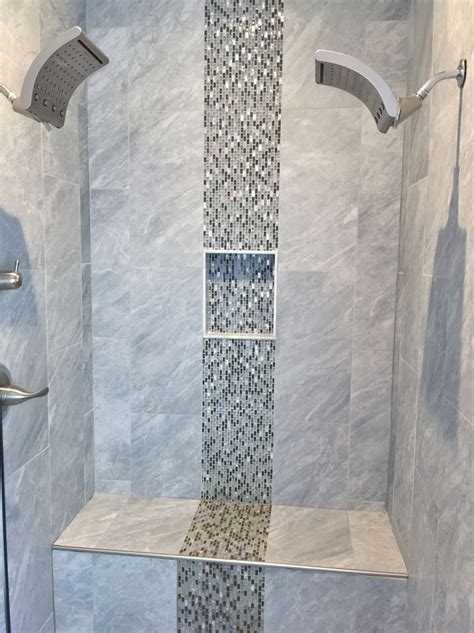 Master Bath Shower Featuring A Waterfall Tile Design Master Shower