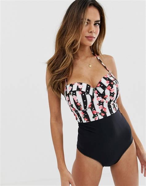 floozie by frost french underwire swimsuit in stripe dd e cup asos