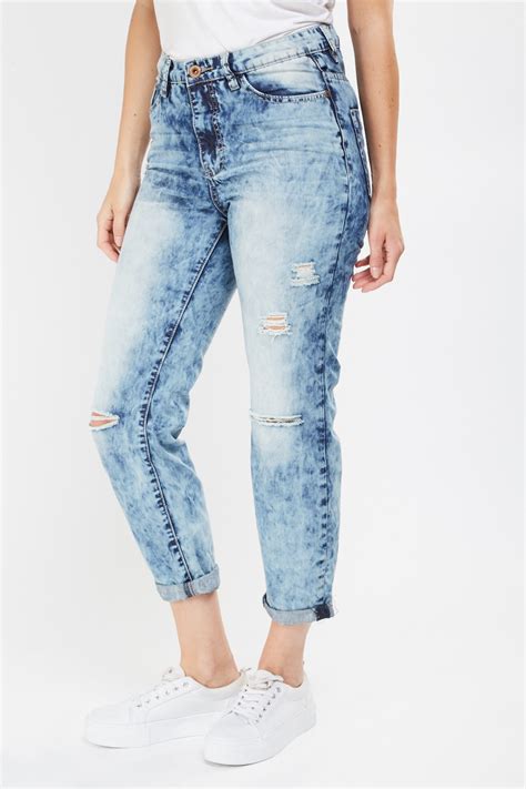 Washed Out Frayed Denim Jeans Just