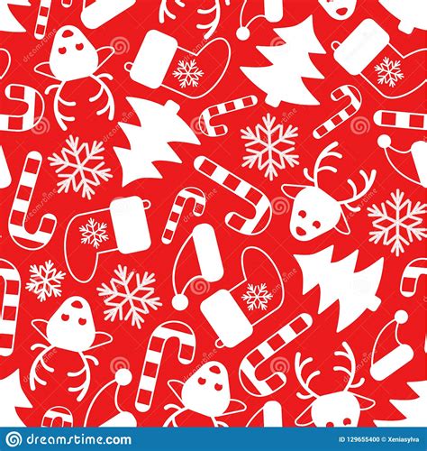 Simple Vector Seamless Pattern With Christmas Elements On Red