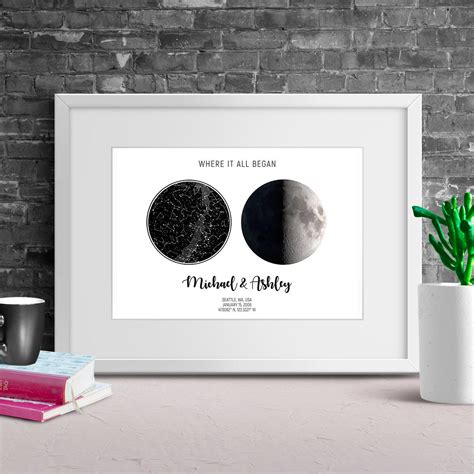 Custom Moon Phases Star Map By Date Personalised Star Map Etsy