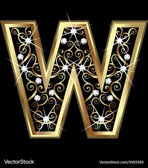 W Gold Letter With Swirly Ornaments Royalty Free Vector