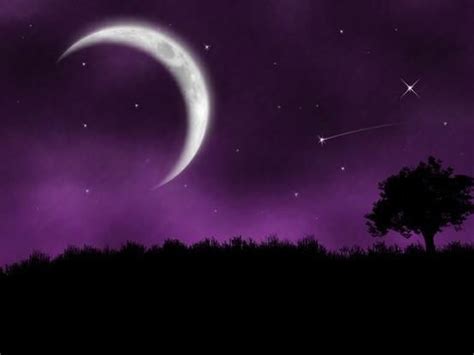 Crescent Moon And Stars Purple Sky Night Skies Scenery