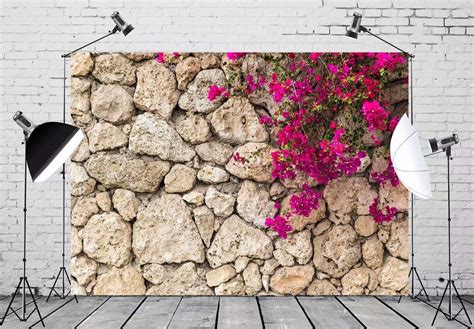 Buy Beleco 6x4ft Fabric Stone Wall Backdrop Stone Wall With Flowers