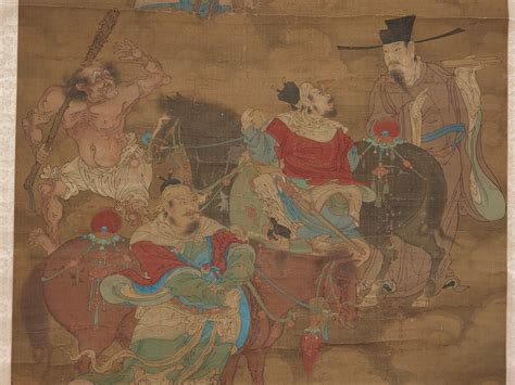 A Fine Daoist Painting Of Gods Holding Written Spells Attendants And