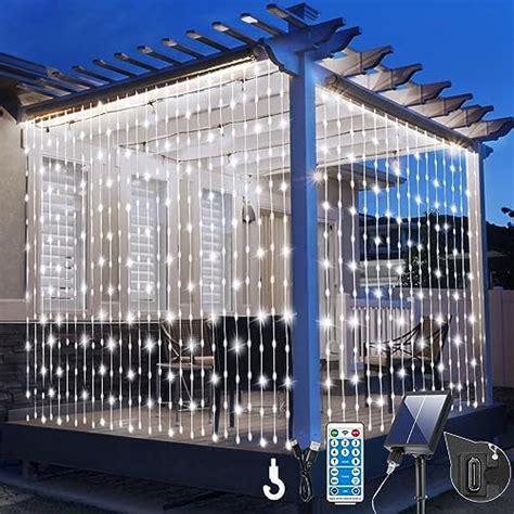 300led Solar Curtain Lights Waterproof 10 10ft Upgraded Twinkle