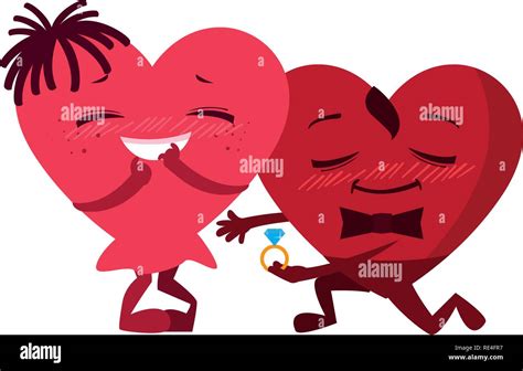 Hearts Couple With Engagement Ring Emoticons Vector Illustration Design