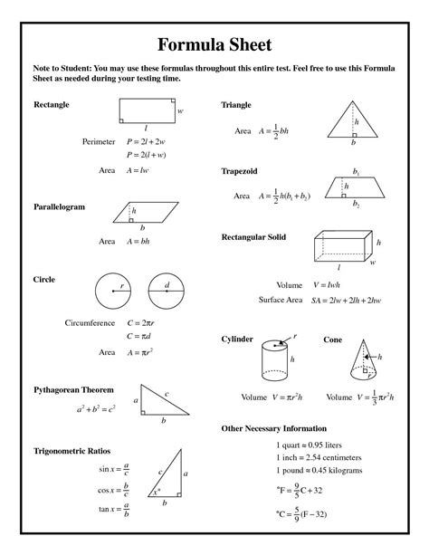 Geometry Important Formulas