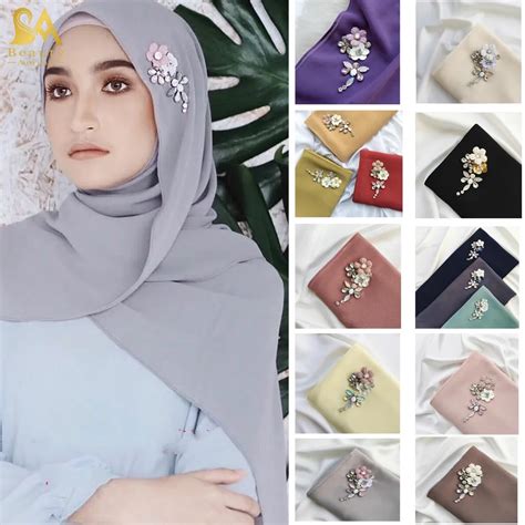 women plain maxi hijab shawl chiffon rhinestone beading muslim scarves flowers shawls 180 75cm