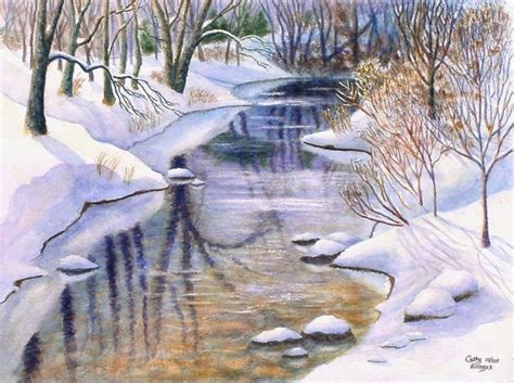 Winter Landscape Art Watercolor Painting Print By Cathyhillegas