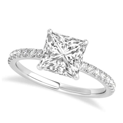 Princess Lab Grown Diamond Single Row Hidden Halo Engagement Ring 14k